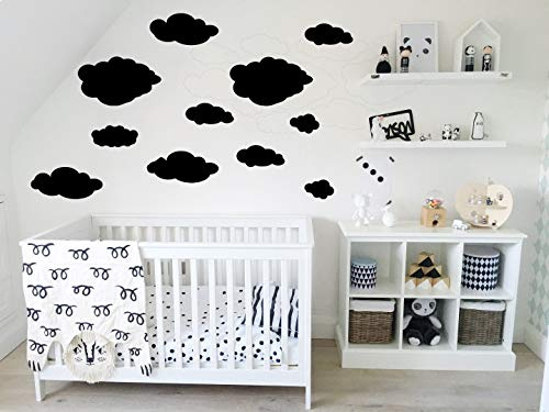11 Wolken Set - Wolke Wandtattoo Wandaufkleber Sticker Aufkleber Wölkchen Himmel (Schwarz)