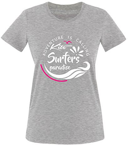 Comedy Shirts - Kite Surfers Paradise - Damen T-Shirt - Graumeliert/Weiss-Pink Gr. XS