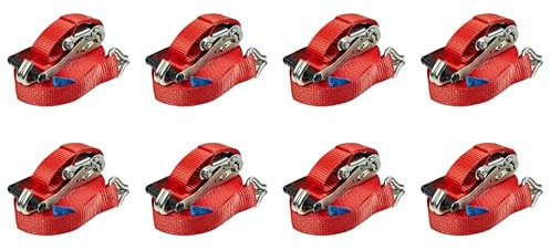 LOADCARE Lot de 8 sangles d'arrimage à cliquet 2 pièces 5 tonnes 5000 kg 2500 daN 12 m