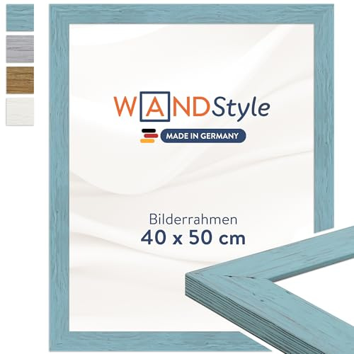 WANDStyle Bilderrahmen 40x50 Blau, rustikaler Bilderrahmen Holz 40x50 cm | Hochwertiger Holzbilderrahmen, Posterrahmen zum Aufhängen, Rahmen 50x40 cm, Fotorahmen H750 - Made in Germany