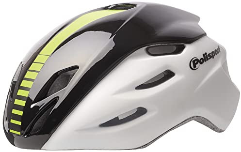 POLISPORT 8739800006 - Aero-R Fahrradhelm für Damen und Herren Verstellbare Größe L (58-61cm) mit abnehmbarem Visier und CE-Zertifizierung in Farbe Weiß Matt/Schwarz Glänzend/Gelbes Fluor