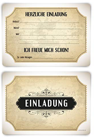 Einladungskarten Geburtstag Konfirmation Taufe Kommunion jeder Anlass 12 Stück Karten Set - Vintage Weiß Vorausgefüllt