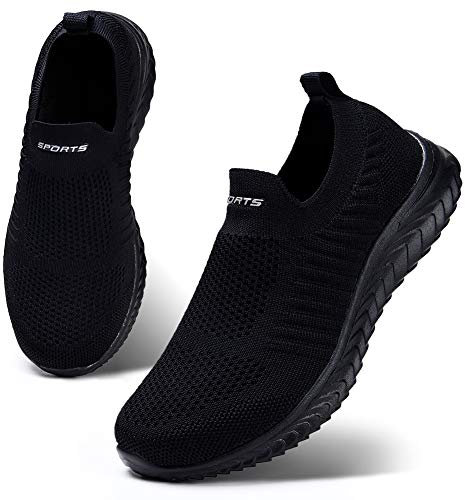 HKR Damen Slip On Sneakers Walkingschuhe Leichte Atmungsaktiv Freizeitschuhe Outdoor Gym Bequem Turnschuhe Schwarz 35 EU