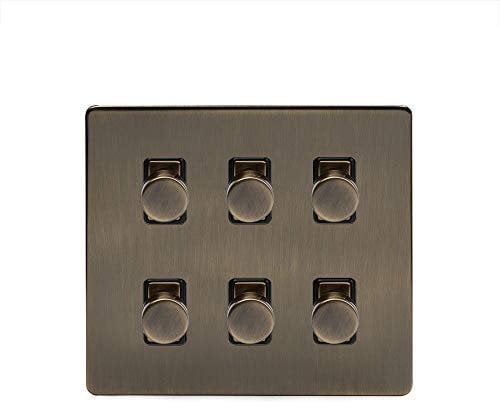 Soho Lighting Antique Brass 6 Gang 2 Way Intelligent Trailing Dimmer Light Switch Screwless
