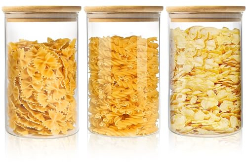 ENLOY Vorratsgläser aus Glas, 32 oz, 3er-Set, 3er-Pack luftdichte Vorratsgläser mit Bambusdeckel, durchsichtige Lebensmittelbehälter für Nüsse, Gewürze und mehr (950 ml)