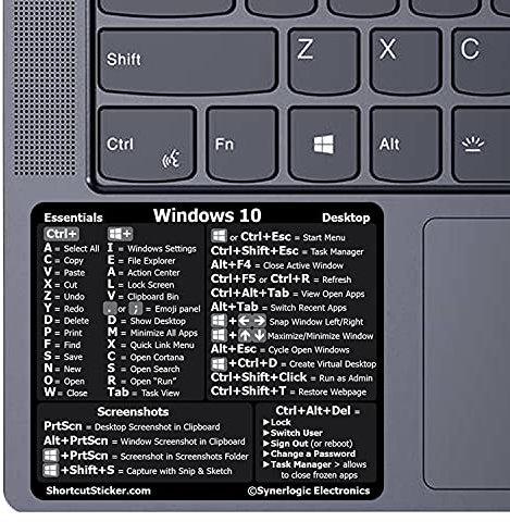 SYNERLOGIC (5 pcs) Windows PC Keyboard Shortcuts Stickers | No-Residue Laminated Vinyl Cheatsheet Windows Keyboard Stickers 89 x 76mm (Black, Large, 5 pcs)