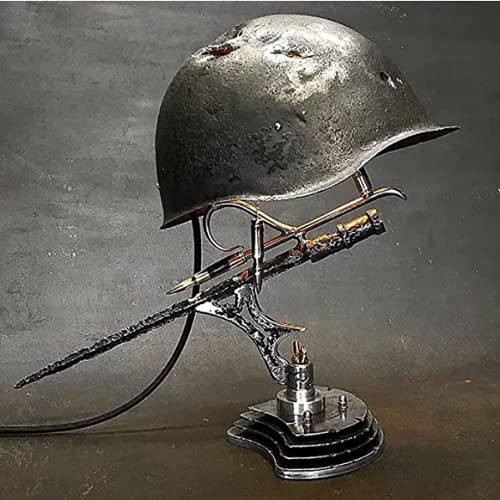 War Relic lamp Helmet Bayonet Bullet Lantern Resin Battle Lamp Made of Helmets (B)