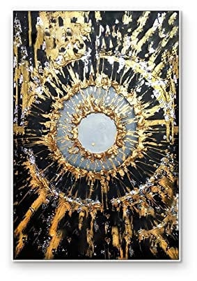 MWMG Acrylbilder, Moderne Abstrakte Goldfolie Kreis Geometrische Sonne Luxus Kunstwerk Handgemalte Ölgemälde Auf Leinwand Wandkunst Für Wohnzimmer Schlafzimmer Büro Wohnkultur,100X150 cm (40X60