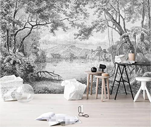 MUNXIN WALLPAPER Papier Peint Panoramique 3D Forêt En Noir Et Blanc Jungle Peinte À La Main Moderne Papier Peint 3D Intissé Décoration Murale