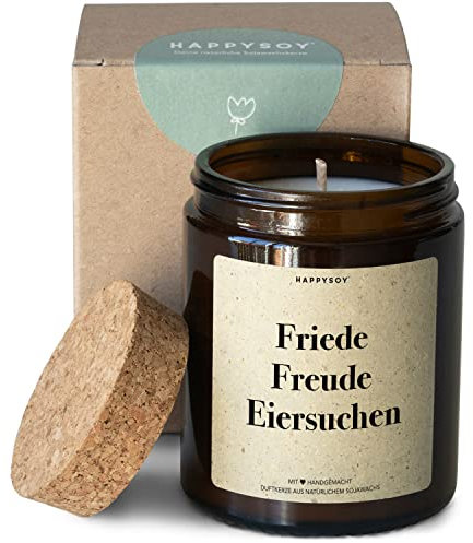 Kleines Oster-Geschenk Kerze mit Spruch aus Soja - natürlich, handgefertigt, vegan - Geschenkidee für beste Freundin Freund Mama Papa Kollege Kollegin Oma Opa - Frohe Ostern