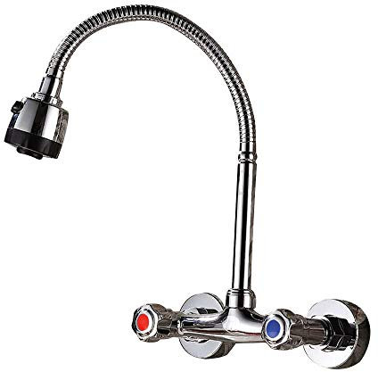 Wall Mounted Tap Double Handle Kitchen Tap 360° Rotatable Wall Mixer Tap Kitchen Sink Sink Mixer Tap Wall Tap