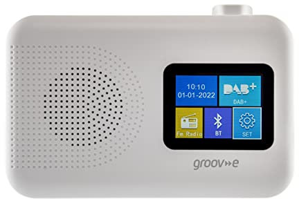 groov e Berlin DAB & FM Digital Radio - Colour Screen LCD Display - Built-In Alarm Clock & Bluetooth Connectivity - Mains or Battery Operated - Portable Radio - 60 Preset Stations - White
