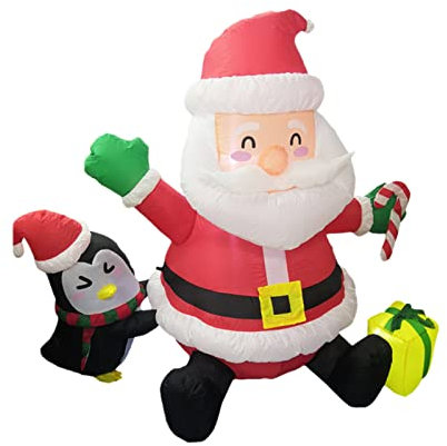 Irishom Aufblasbarer Weihnachtsmann mit Pinguin 150cm Weihnachtsfigur mit Beleuchtung Weihnachten Dekoration für Innen und Außen