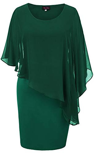 Hanna Nikole Cape Cocktailkleid Damen Chiffon Pencil Kleid für Hochzeit Dunkelgrün 46