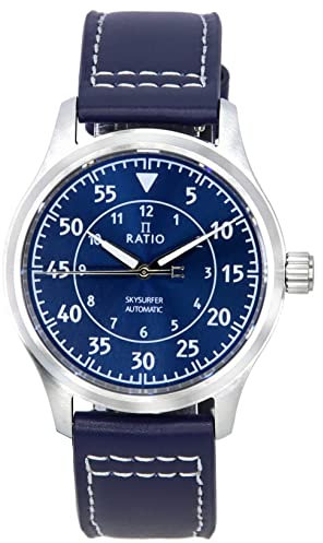 RATIO Skysurfer Pilot Blue Sunray Dial Leather Automatic RTS318 200M Men's Watch