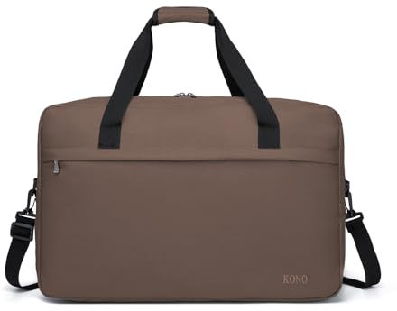 KONO Reisetasche Weekender Tasche 55x35x25 Handgepäck Unisex Gym Henkeltasche 48L (Braun)