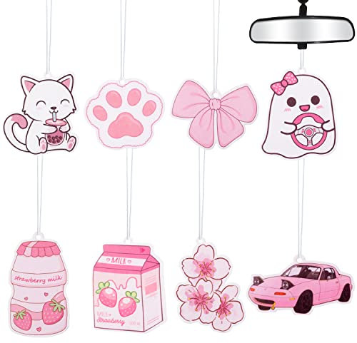 8Stück Kawaii Cute Auto Lufterfrischer Kawaii Nette Anhänger Auto Rückspiegel Zubehör für Auto Hängende Dekoration Auto Innenraum Rückspiegel Duft Ornament Weihnachtsfeier Geschenk für Jungen Mädchen