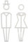 PIctogramme WC Hommes - Femmes relief en plexi. Lot de 2 Plaques de porte Toilettes Origami avec double face au dos. Plexi blanc, noir, miroir or ou argent - Plexi blanc -