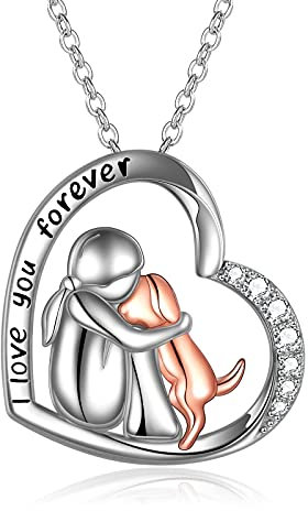 YFN Rose Gold Dog Necklace for Girl Women Sterling Silver I Love You Dog Pet Pendant Jewellery