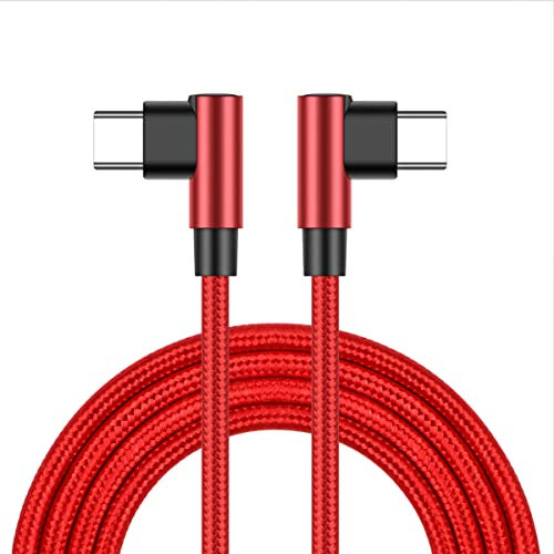YSJJZRL Câble tressé en Nylon USB C vers USB C Coudes Doubles à 90 degrés Cordon de Charge Rapide 60W 3A PD pour Samsung Galaxy S20, Pixel, Tablette LG, etc. (0.25M,Rouge)