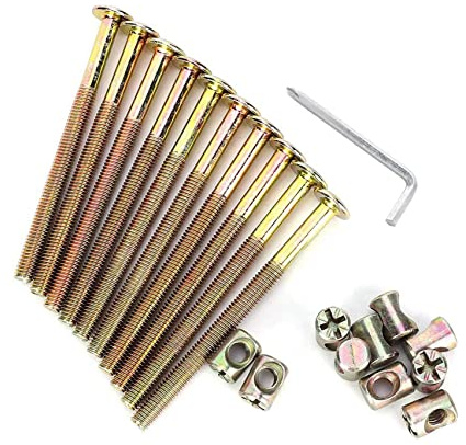 Set di 10 bulloni M6 x 90 mm, zincati, con chiave a L, per mobili, culle, lettini, culle e sedie (M6 x 90 mm)
