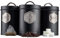 Cooks Professional 3 Piece Tea Coffee Sugar Cannister Set | Labelled Storage Tins | Containers with Airtight Lids | Canisters for Kitchen Accessories & Essentials | Black & Silver
