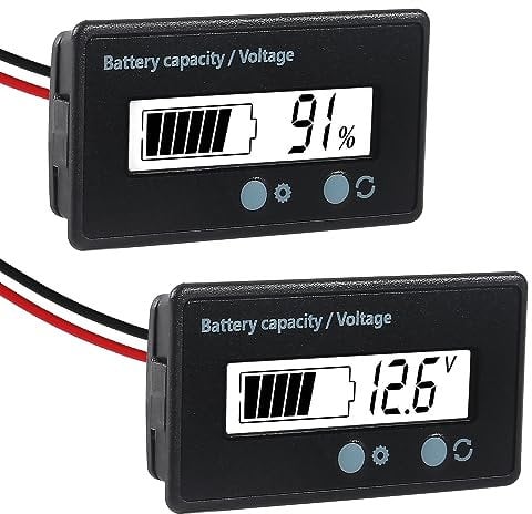 ALAMSCN 2PCS DC 12V 24V 36V 48V 60V 72V 84V Battery Capacity Voltage Meter with Alarm Battery Capacity Gauge Indicator Acid and Lithium Ion Battery Tester, White Backlight