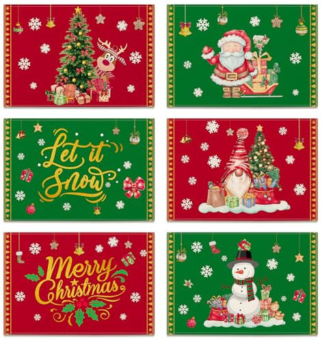 Ohok Weihnachten Tischsets Abwaschbar 6er Set, Polyester Leinen Platzdeckchen 30x45cm, Weihnachten Tischuntersetzer Platzsets für Küche Speisetisch Hotel Weihnachts Tischdeko (Weihnachtsmann Hirsch)
