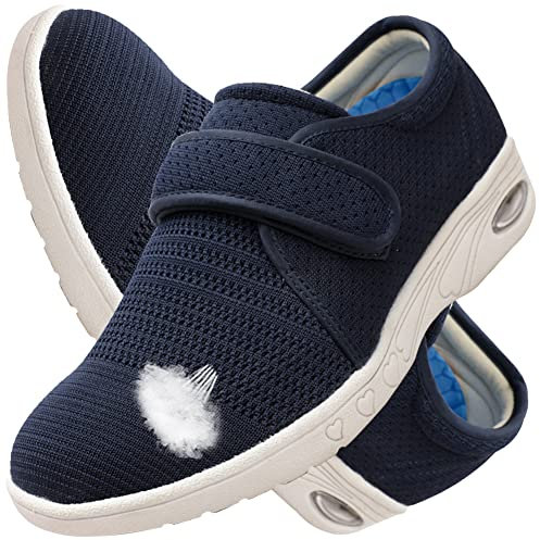 AEHO Chaussures Diabétiques Femmes Extra Larges Ajustables pour Pieds Gonflés ½dème - Antidérapant Orthopédique Respirant Réglables - Bleu, 40 EU
