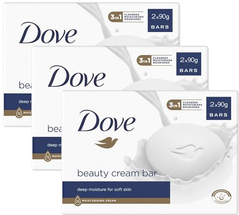 Dove Orginal Beauty Cream Bar 3 in 1 Cleanses, Moisturises and Nourishes Sulphate-Free Bath Soap for Soft and Smooth Skin, Suitable for Daily Use 2x90g, 3 Pack