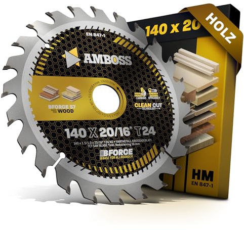 HM Kreissägeblatt 140x20 16 Z24 Wechselzahn für Akku Holz - Allround. AMBOSS WERKZEUGE® Sägeblatt 140mm +Reduzierring 16 20mm. 140x20 140x16 komp. zu Bosch GKT 18V-52.1551.1559 Makita 5000 SR. Metabo