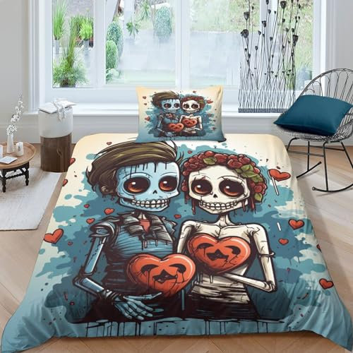 3D Art Zombie Duvet Cover Set Bedding Set Print Cartoon Zombies Comforter Cover with 1 Pillow Shams Zipper Closure Microfiber Bedding Quilt Cover For Children And Adults Single(135x200cm)
