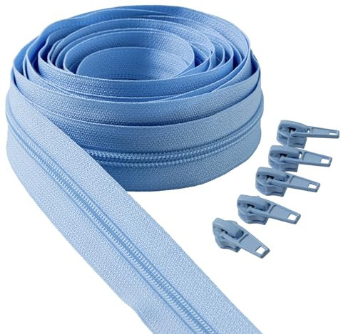 IPEA Endlos Reißverschluss Himmel Blau 5 Meter + 15 Schieber aus Metall – Kette Größe #5 – Made in Italy – Durchgehender Reißverschlüsse mit Zipper aus Nylon – Zuschneidbar für Meterware – 30 mm