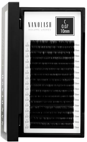 Wimpern für Wimpernverlängerung Nanolash - Wimpernextensions zur Volumentechnik, Wimpern zur professionellen Verlängerung (0.07 C, 10mm)