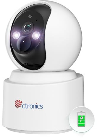 Ctronics WLAN und Akku- 2.5K 4MP Überwachungskamera Innen Kabellos, IP Kamera Indoor WLAN 2,4G mit PIR-Personenerkennung Automatisches Tracking PTZ 355°90° Farbnachtsicht 20M 2-Wege-Audio PC/Cloud
