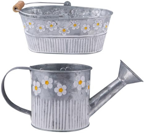 BESPORTBLE 1 juego de macetas grandes de estaño, macetas colgantes para flores, jarrón de metal para jardín, decoración vintage, macetas colgantes de estaño, hierro para el hogar, barril de metal