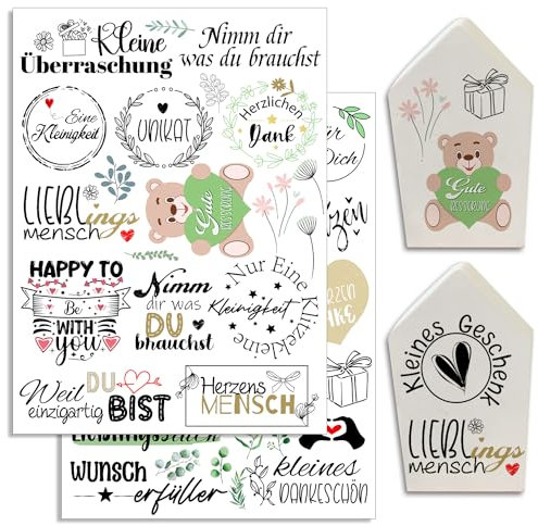 Hongma Rub On Sticker 19x14cm-Großformat Danke Unikat Kleines Geschenk Transfers 2PCS Sprüche für Raysin für Keraflott Möbel Glas Holz DIY Deko Rub On Folie Rubons Dankeschön Aufkleber