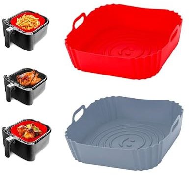 GRANZ Air Fryer Silicone Pot, 2 Pack Reusable Airfryer Liners, Silicone air Fryer Liner Accessories, Basket Rack Kitchen Gadgets Essentials Ninja, Replacement of Disposable Parchment Paper Liner