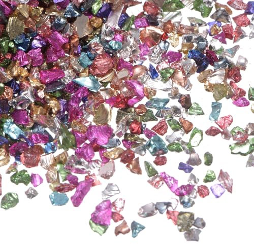 sourcing map 200g Crushed Glass Chips 2-4mm Shiny Electroplating Irregular Broken Sprinkles Chunky Glass for Crafts DIY Resin Art Decoration Vase Filler, Mixed Colors