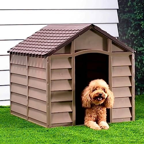 Homgoday Caseta para perros de polipropileno marrón, 86 x 84 x 82 cm, para interiores y exteriores, casa para cachorros, refugio para el hogar, refugio para mascotas, animales y suministros para