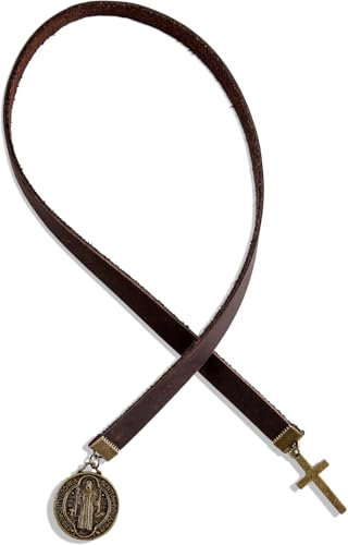 Donxote Lesezeichen, handgefertigt, Retro-Kreuz-Bibel-Lesezeichen mit langen Lederbändern, Heiliger Benedikt-Lesezeichen, ideales katholisches Geschenk (Stil 1)