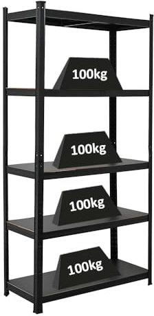 PROREGAL All Black Series Schwerlastregal Ragnar für Gesamtlast 500kg Maße: 180x90x40cm Matt Schwarz, Kellerregal, Steckregal, Garagenregal