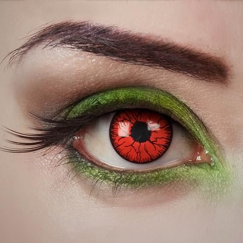 aricona Kontaktlinsen BLOOD VEINS Farblinsen - rot-schwarze Kontaktlinsen ohne Stärke - deckende Kontaktlinsen mit 0,0 Dioptiren für Halloween und Kostüm-Partys