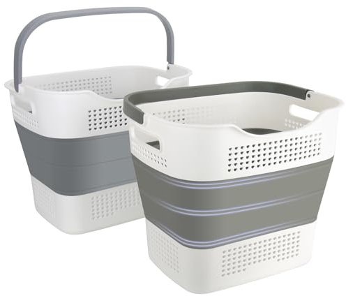 TEHEO 2er Set Wäschekorb Faltbar Silikon mit Henkel - Faltbarer Wäschekorb 43L - Platzsparender Wäschekorb Plastik - Collapsible Laundry Basket - Wäschekorb Tragbar Kunststoff Wäschekiste Wäschewanne