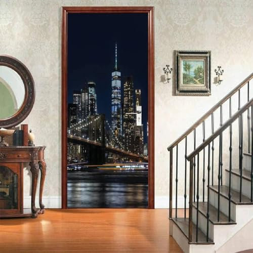 Adesivi per Porte Interne New York Adesivo Porta 3D New York Autoadesiva Carta Parati 90x200 cm Decorazione da Parete Poster Murale per Soggiorno Camera da letto a.1039
