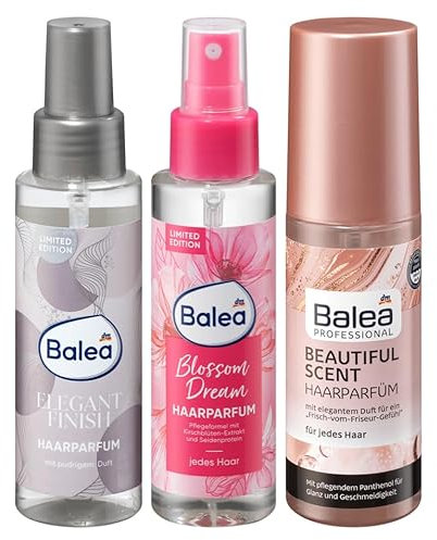 Balea 3er-Set Haarparfum: ELEGANT FINISH pudriger Duft & natürlicher Glanz (100 ml) + BLOSSOM DREAM blumiges Dufterlebnis (100 ml) + BEAUTIFUL SCENT für ein Frisch-vom-Friseur-Gefühl (100ml), 300 ml