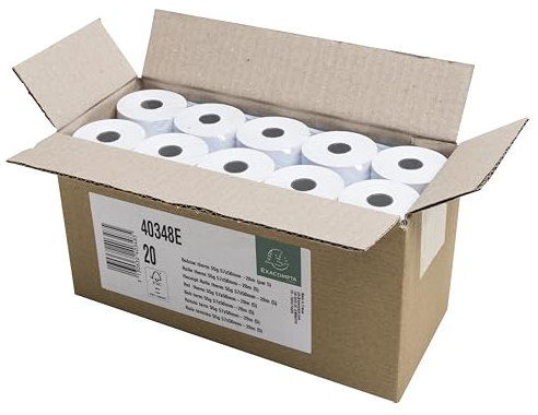 Exacompta - Réf. 40348E - Carton de 20 bobines pour tickets de carte bancaire 57x50mm - 28m - 1 pli thermique 55g/m2 - Blanc