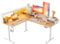 Agilestic L-förmiger Stehschreibtisch, 160 x 140 cm, Ergonomischer Höhenverstellbarer Schreibtisch mit Regalen, Eck-Stehschreibtisch, Sitz-Steh-Computertisch mit LED-Licht, Hellbraun