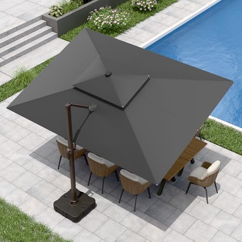 MURBONE Sonnenschirm 300 x 400 cm,Kurbel Doppeldach Quadratisch Gartenschirm,Groß Ampelschirm mit 360° Drehbar,Fußpedal und Kreuzsockel für Terrasse,Pool,Balkon Sonnenschutz, Grau