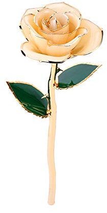 SustVita handgefertigter Langer Stamm Rose 24k Gold getauchtes Blütenblume Gerade Griff Ornamente behandeln